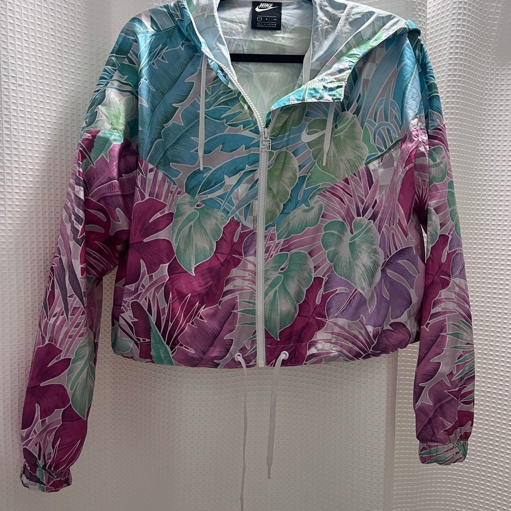 Nike Women's Vibrant Leaf Print Bomber Jacket - Blue, Green, Purple